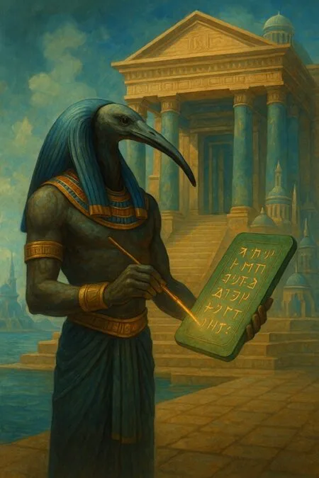 Thoth, Keeper of the Records, inscribing the eternal wisdom.