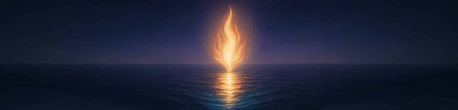 A golden flame reflected in still water, symbolizing the soul’s remembrance and the call home to the eternal light within.