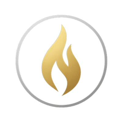 A golden flame enclosed within a silver circle, symbolizing the eternal essence of the soul and the remembrance of light within. You are flame eternal