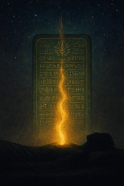 An astral figure standing before the Tablet, symbolizing direct communion with Thoth’s wisdom.